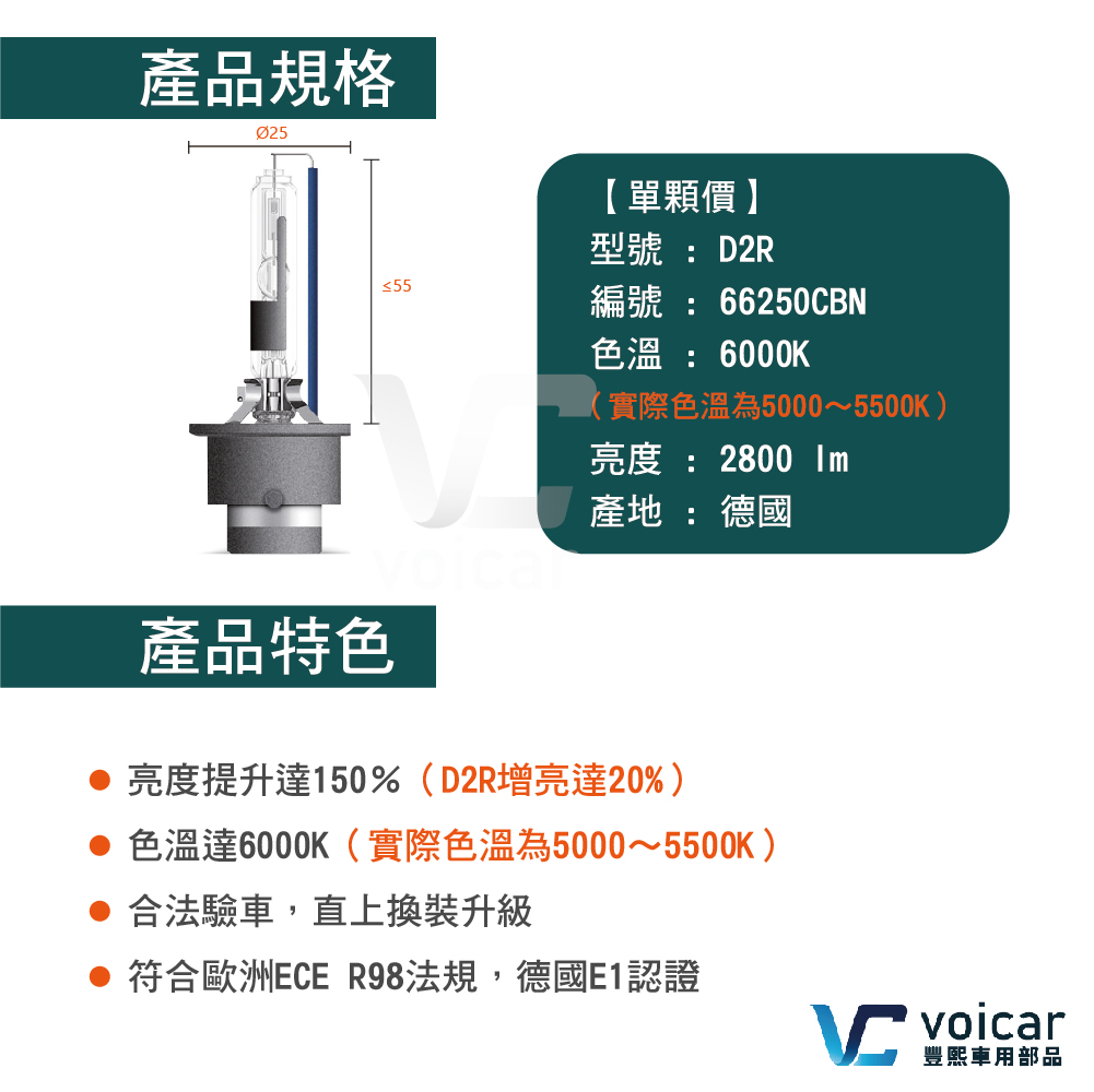 OSRAM歐司朗 CBI新世代版本 CBN 加亮150% D2R HID燈泡 5500K - 豐熙車用部品